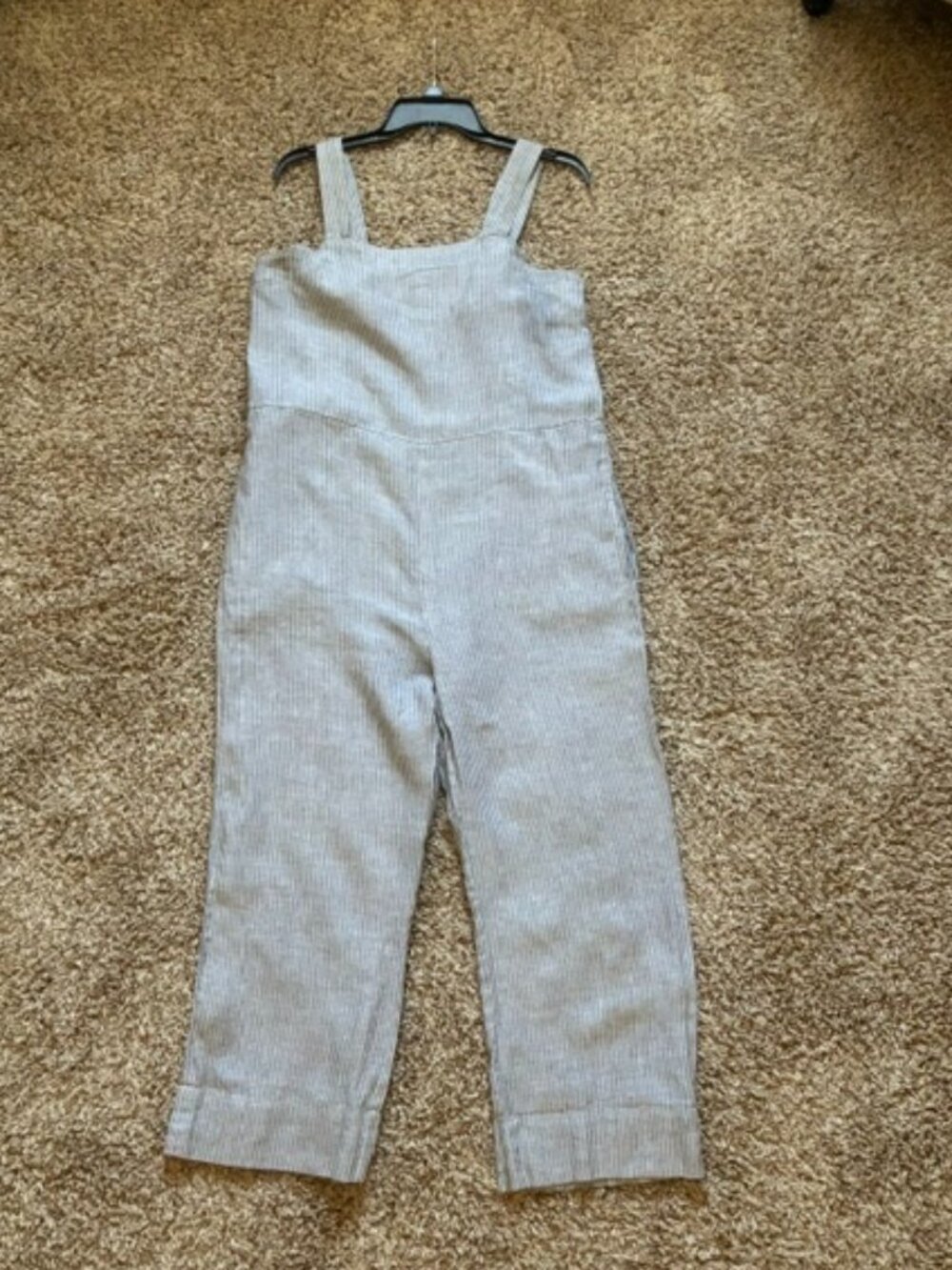 EVERLANE Sleeveless Square Neck Striped Crop Coastal Gray Jumpsuit Size 6,